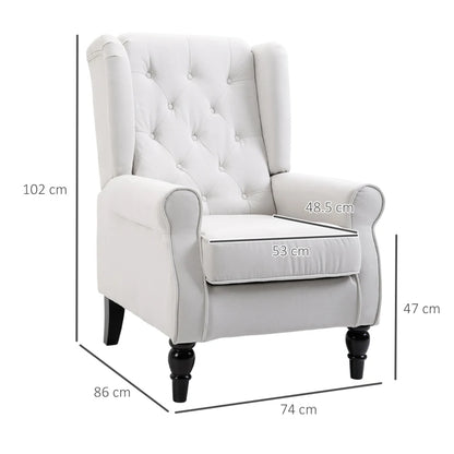 Retro Wingback Tufted Button Accent Armchair with Soft Cushioned Back & Seat - White