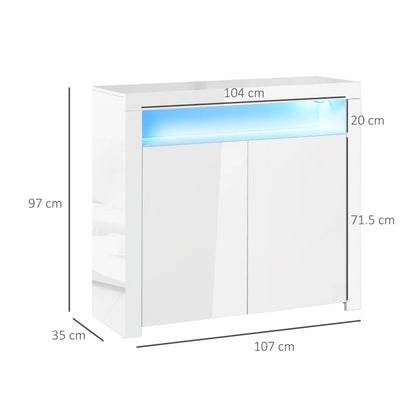 High Gloss Storage Cabinet with LED Light and 4 Section Shelving - White