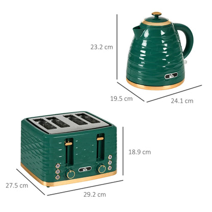 Kettle (1.7L) and Toaster Set with 7 Browning Controls and Crumb Tray (4 Slice) - Emerald