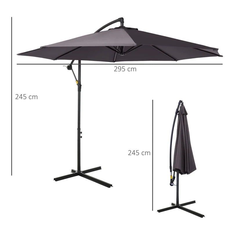 Cantilever Hanging Banana Parasol Umbrella - Steel Grey