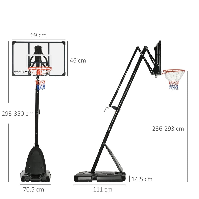 2.4-2.9m - Adjustable Baketball Hoop / Net with Weighted Base Stand and Rebound Plate