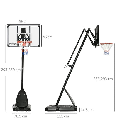 2.4-2.9m - Adjustable Baketball Hoop / Net with Weighted Base Stand and Rebound Plate