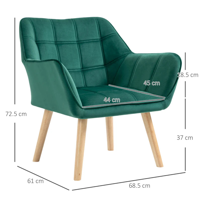 Wide Slanted Back Armchair with Padded Cushion, Iron Frame & Wooden Legs - Emerald