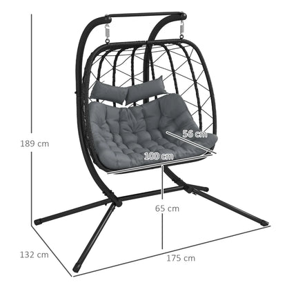 2 Seater Hanging Egg Chair with Steel Frame