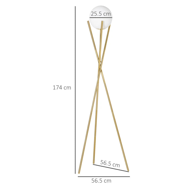 Gold Tone Tripod Moon Floor Lamp with Globe Lamp Shape and Foot Switch