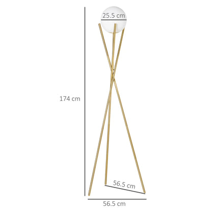 Gold Tone Tripod Moon Floor Lamp with Globe Lamp Shape and Foot Switch