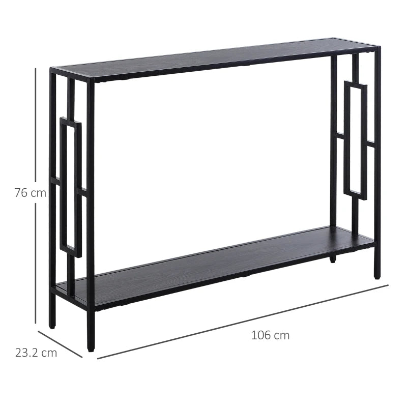 Industrial Style Slim Side Console Table with Metal Frame - Black