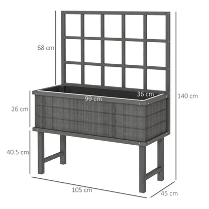 Raised Wooden Garden Planter with Back Trellis - Grey