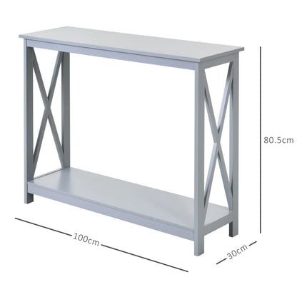 Large 'X' Design Console Table with Underneath Storage & Top Display Shelving