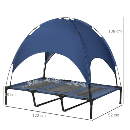 Raised Waterproof Dog Bed with Breathable Mesh and Sun Protection Canopy - Sea Blue