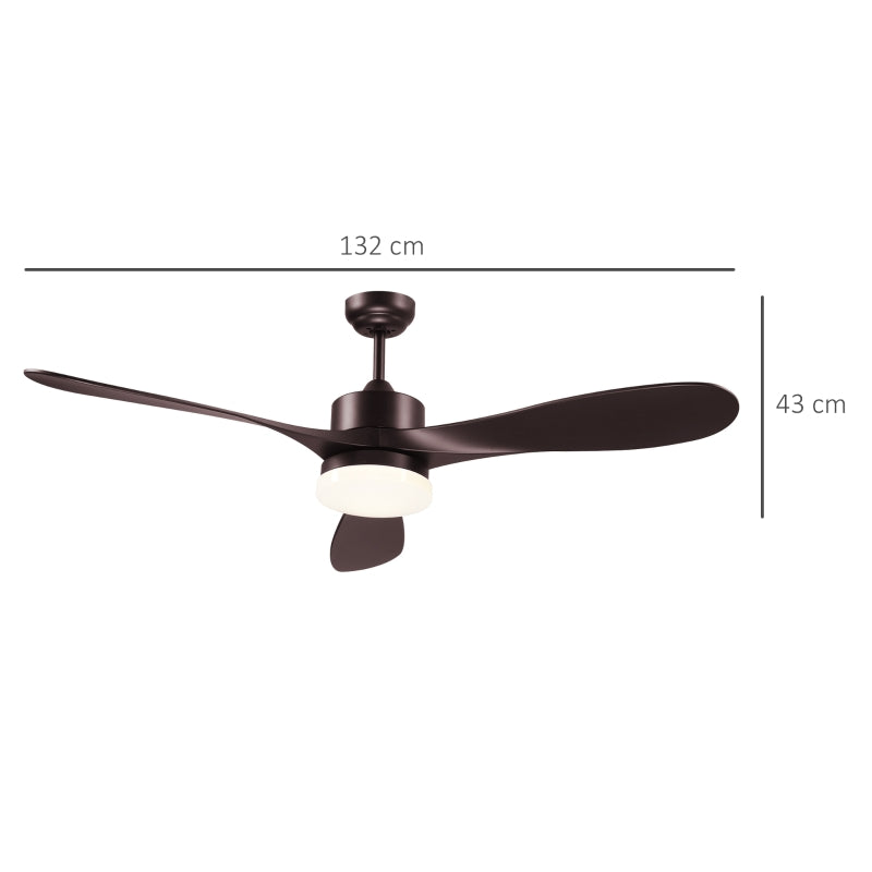 Dark Brown - Ceiling Fan Light with 3 Blades and Remote Control (Reversible Rotation for Warm or Cold)