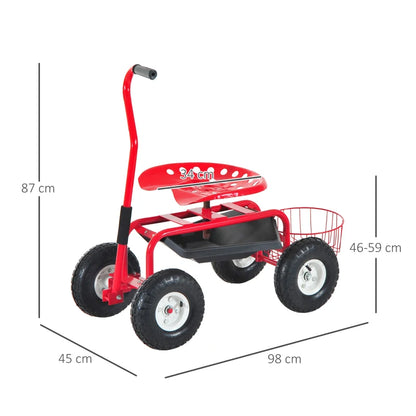 Heavy Duty - Rolling Garden Planting Cart / Station with Tool Tray & Basket