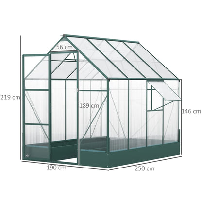 Walk-In Aluminium / Polycarbonate Greenhouse with Plant Bed and Windows - (6 x 8ft)