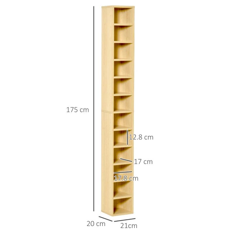 12-Tier - Bookcase, Media Storage Cabinet 204 CDs, Tower Organiser Rack Stand Display Unit