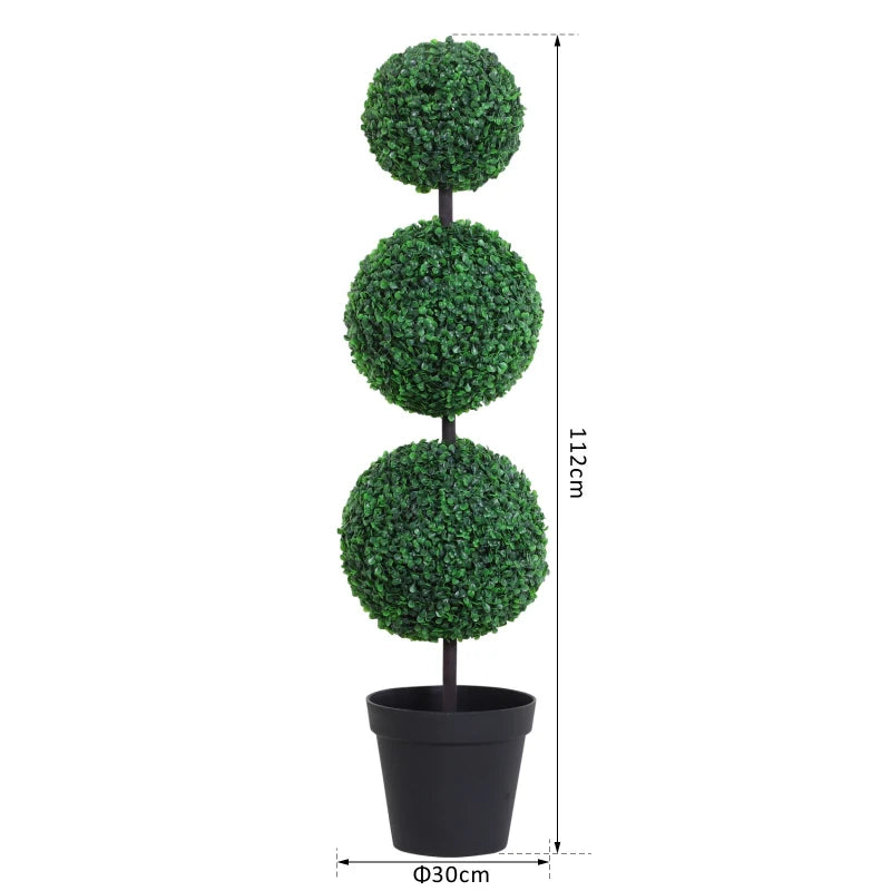 Set of 2 - Boxwood 3-Ball In-Line Topiary - Indoor / Outdoor - 112cm