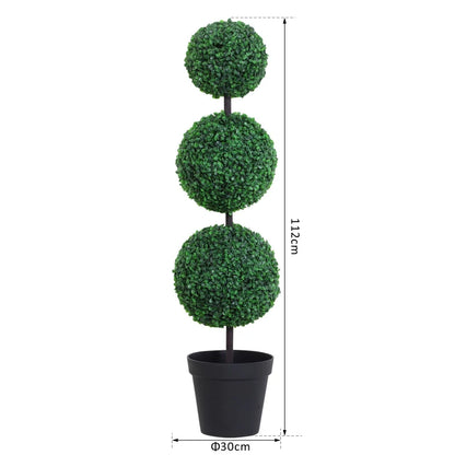 Set of 2 - Boxwood 3-Ball In-Line Topiary - Indoor / Outdoor - 112cm