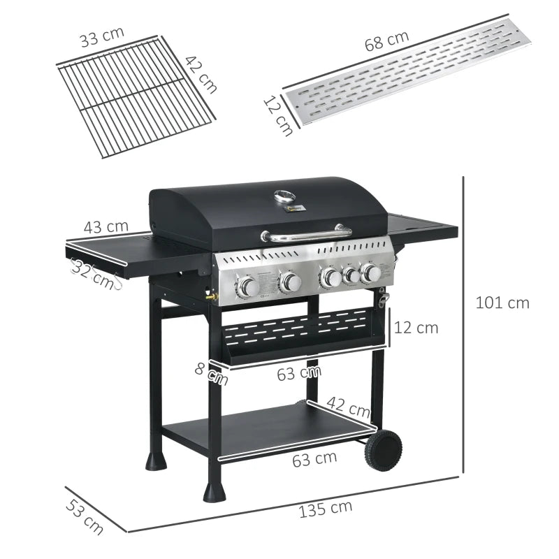 Gas 5 Burner BBQ with Side Prep Tables