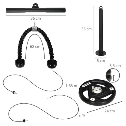 Mountable Cable Machine Pulley System with 2x 5kg Weights and 2x Handle Attachments