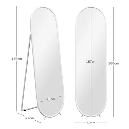 Curved Oval Shape Full Length Mirror - Freestanding or Wall Mounted - White Bezel