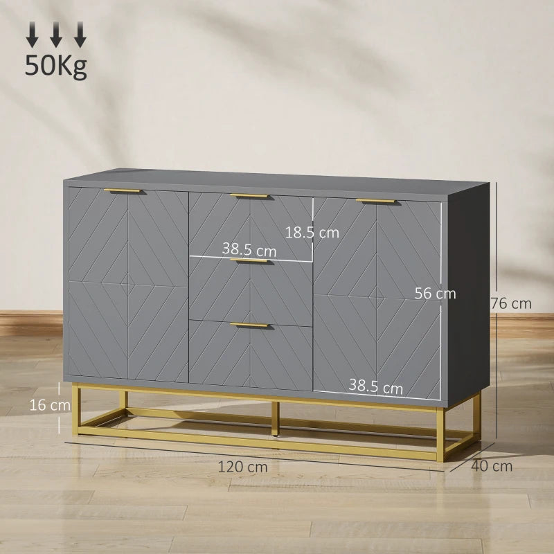 Modern Sideboard with 3-Drawers and Adjustable Shelves - Grey
