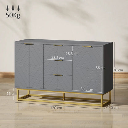 Modern Sideboard with 3-Drawers and Adjustable Shelves - Grey