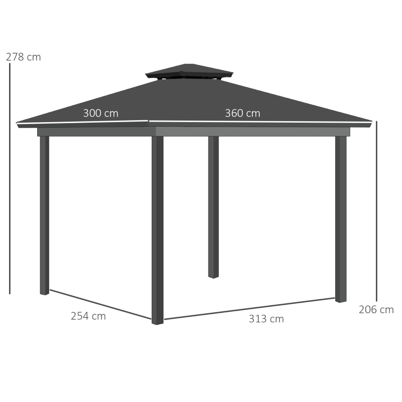 Hard Top Double Polycarbonate Roof Gazebo with Nettings & Curtains - 3x3 (m) - Black / Dark Khaki