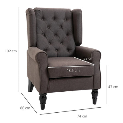 Retro Wingback Tufted Button Accent Armchair with Soft Cushioned Back & Seat - Brown