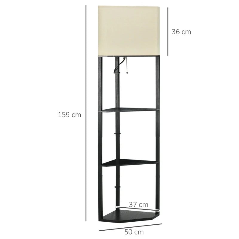 Freestanding Triangular Floor Lamp with 3-Tier Shelving and ON/OFF Pull Chain Switch