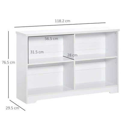 4-Compartment Low Bookcase - 2 Tier with Adjustable Shelves