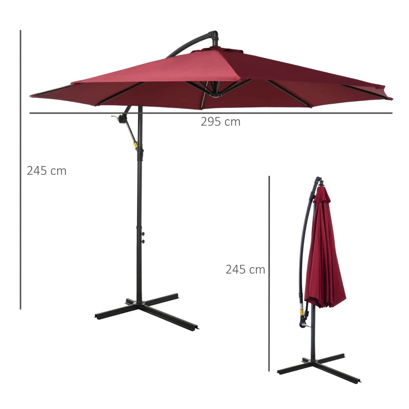 Cantilever Hanging Banana Parasol Umbrella - Wine Red