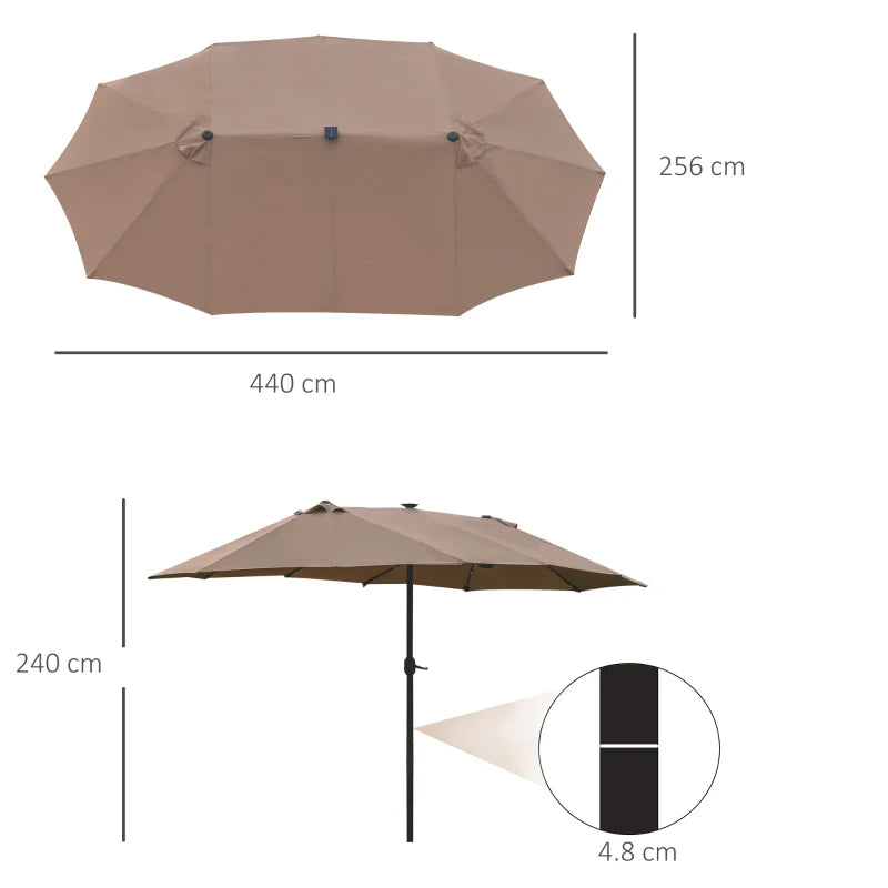 LED - Double Sided Parasol Sun Umbrella - Solar Lights - (4.4m) - (Base Not Included) - Khaki