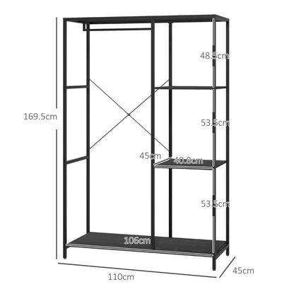 Large Steel Frame Hanger Coat Rack with 3-Tier Shoe and Display Shelving