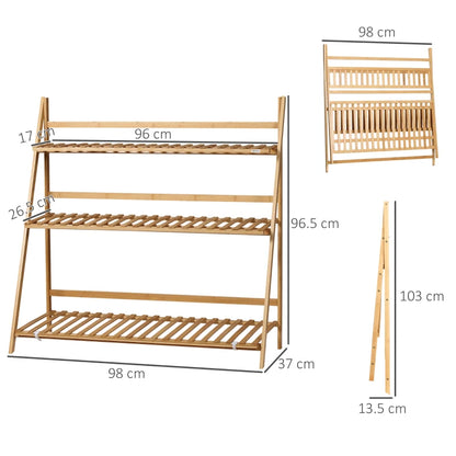 Wide 3-Tier - Bamboo Wood Plant Pot Stand / Flower Rack Shelving