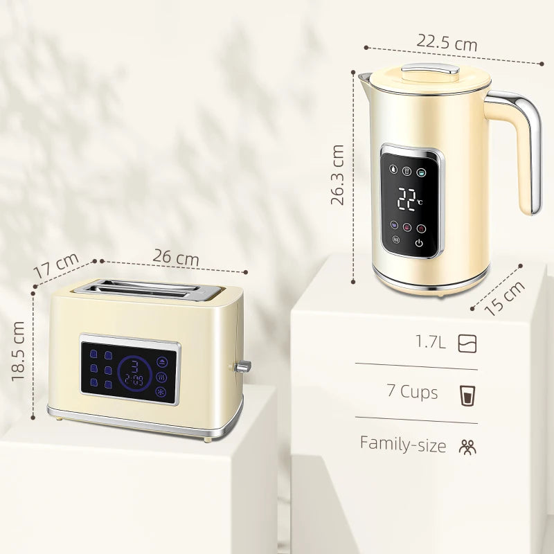Smart Touch Screen Kettle and Toaster set - Cream