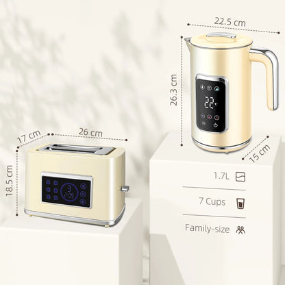 Smart Touch Screen Kettle and Toaster set - Cream