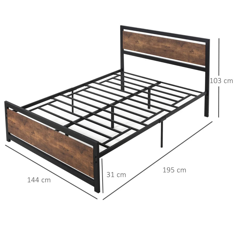 Rustic Style Double Bed Frame with Headboard & Footboard and Underbed Storage Space