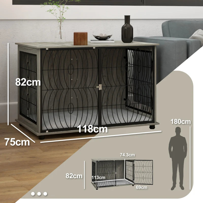 44.5" Modern Design Dog Crate / Cage End Table with Plush Removable Cushion