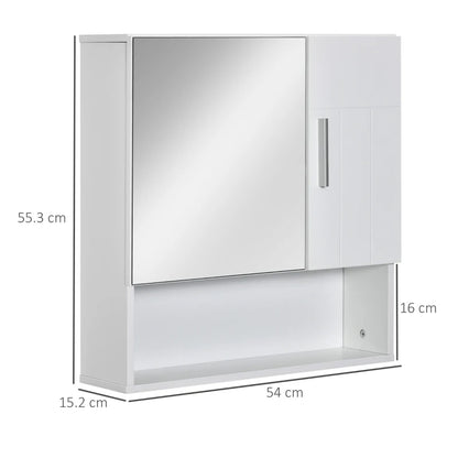 Wall Mounted Bathroom Cabinet Mirror Split Cupboard Storage and Open Style Shelf