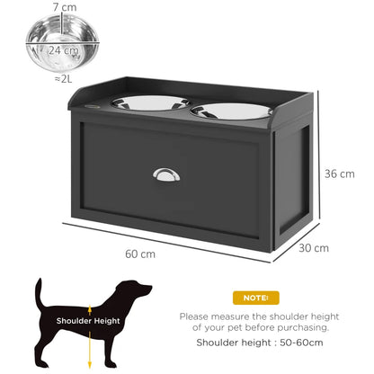 Raised Dog Feeder with 2 Stainless Steel Bowls & 21L Storage Drawer - Black