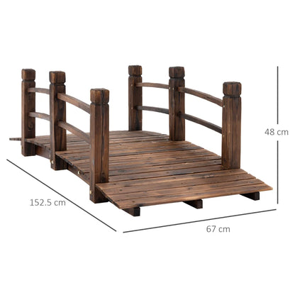 (1.5) - Wooden Garden Bridge with Stained Finish and Safety Railings