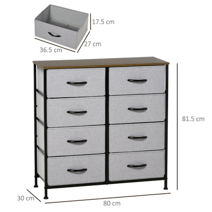 Steel Frame - Chest of Drawers with 8 Fabric Drawers and Wooden Top