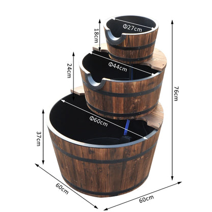 3-Tier - 3 Wooden Barrel Cascading Water Fountain Garden Feature with Pump