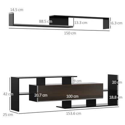 Abstract Style TV Stand with Cabinet and Wall Shelf Included