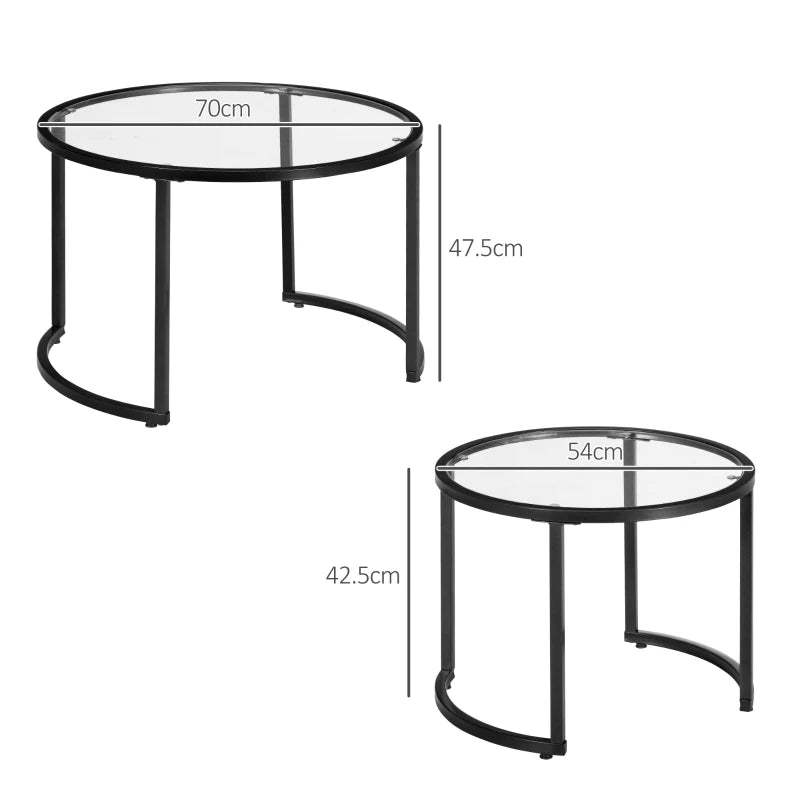 Eclipse Design - 2-Piece Tempered Glass Nesting Coffee Table with Missing Moon Style Frame Base