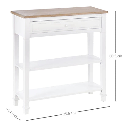 Slimline Side Hallway Console Table 2 Open Shelves and Drawer Storage