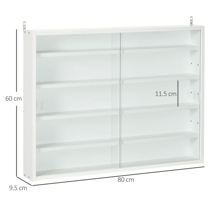 5-Tier Wall Display Shelf with 4 Adjustable Shelves and Glass Doors - White