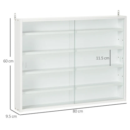 5-Tier Wall Display Shelf with 4 Adjustable Shelves and Glass Doors - White