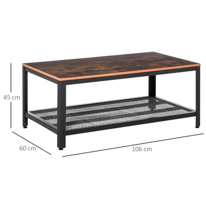 Industrial Style Coffee Table with Wire Frame Metal Storage Shelf