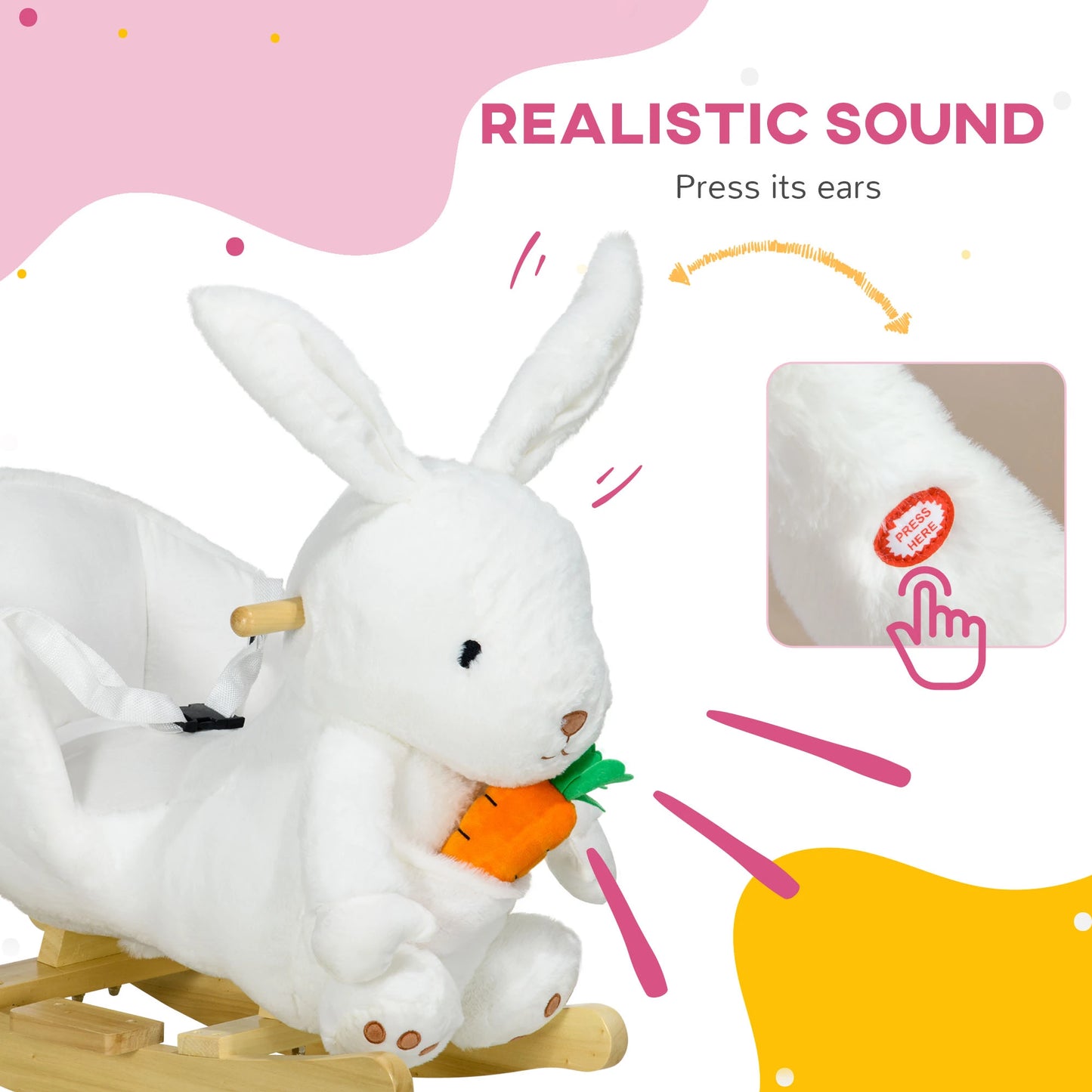 Kids Bunny Rabbit with Carrot, Bucket Seat and Safety Belt - White