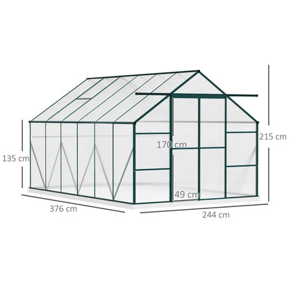 Aluminium Walk-In Greenhouse with Adjustable Roof Vent and Double Sliding Door (8x12ft)